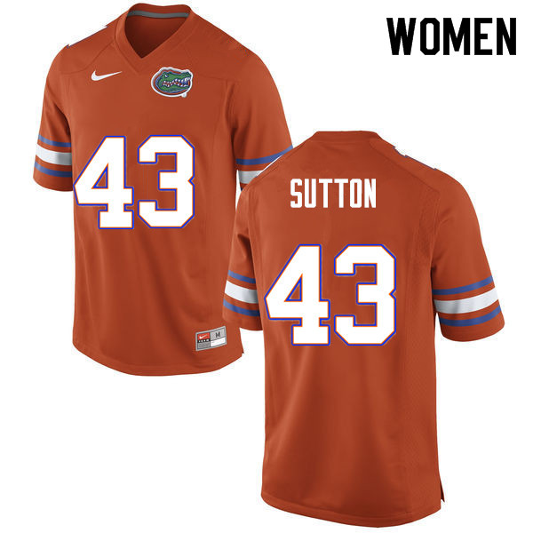 Women #43 Nicolas Sutton Florida Gators College Football Jerseys Sale-Orange